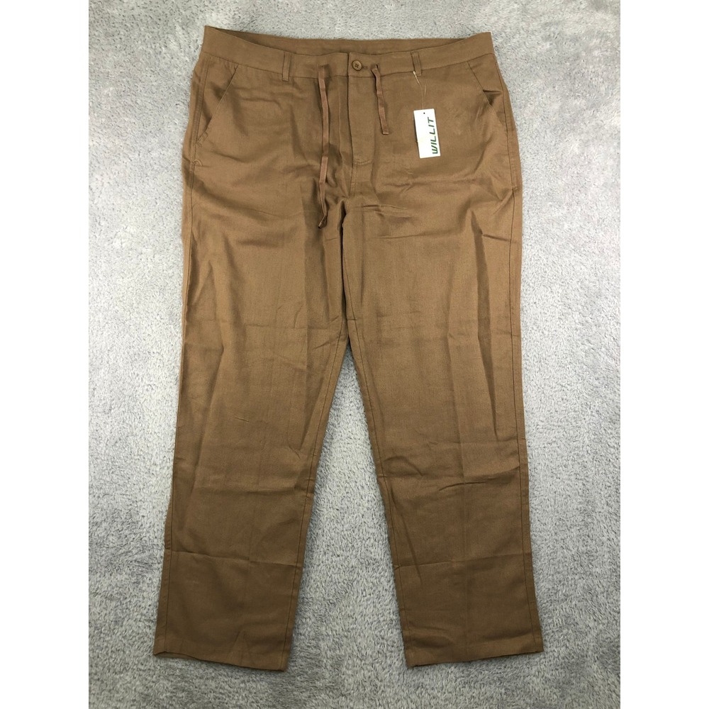 WILLIT Pants Men 41x29 (Tag 40x29) Brown Linen Blend Drawstring Straight